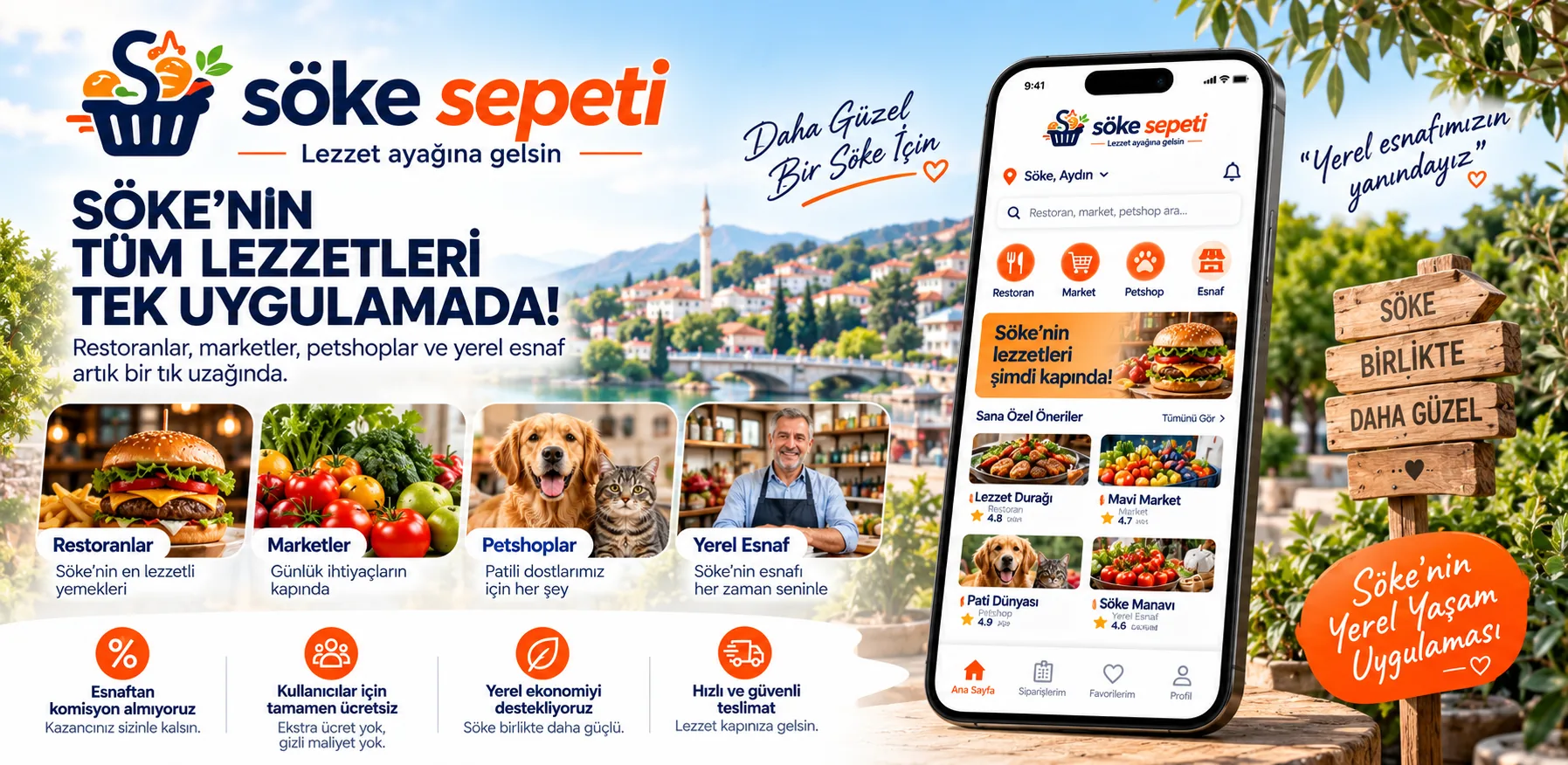 Söke Sepeti — Söke'nin tüm lezzetleri tek uygulamada. Restoranlar, marketler, pet shop'lar ve yerel esnaf.
